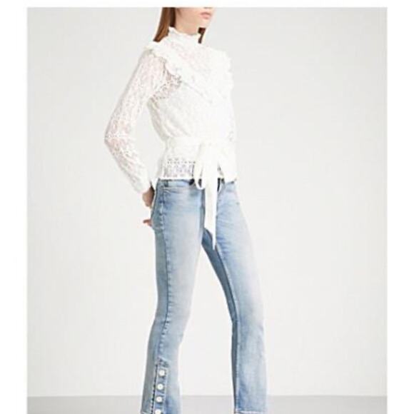 Maje Limba Cream Lace Long Sleeve Ruffle Shirt - Picture 2 of 12